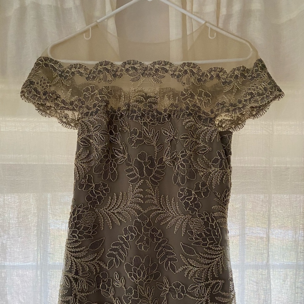 Tadashi Shoji Illusion Off the Shoulder Lace Gown - Picture 3 of 10